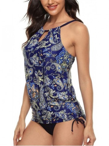 Sets Geometric Tankini Swimsuits for Women V Neck Strappy Back 2 Piece Swimsuits - Paisley High Neck - C5195AIWLDN $49.60