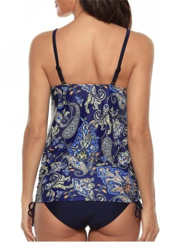 Sets Geometric Tankini Swimsuits for Women V Neck Strappy Back 2 Piece Swimsuits - Paisley High Neck - C5195AIWLDN $33.97