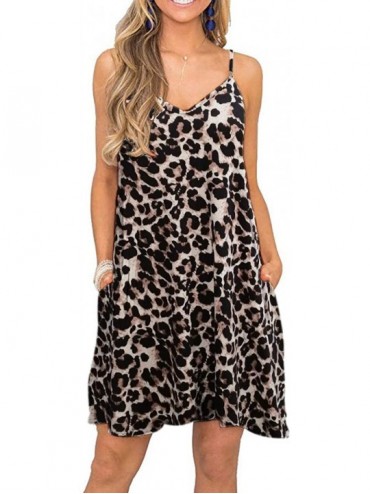 Cover-Ups Women's Summer Spaghetti Strap Casual Swing Tank Beach Cover Up Dress with Pockets - Spotted Pattern Leopard - CC19...