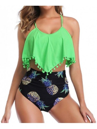 Tankinis Women's Plus Size Tankini Leopard Swimsuit High Waist Bikini Set Bathing Suit Tummy Control - Green - C618UKIT0RO $1...