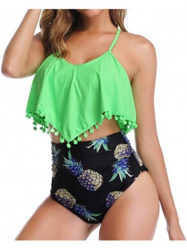 Tankinis Women's Plus Size Tankini Leopard Swimsuit High Waist Bikini Set Bathing Suit Tummy Control - Green - C618UKIT0RO $1...