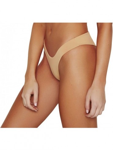 Bottoms Women's Seamless Cheeky Hi Leg Bikini Bottom - Nude - C018T3XHZKL $20.44