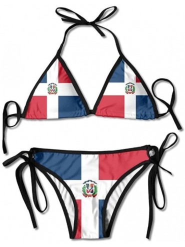 Sets Flag of The Dominican Republic Sexy Boxing Bikini Women Halterneck Top and Set Swimsuits Beach Swimming - Black - CS18CT...