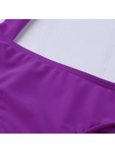 Racing Women's One Piece Swimwear Solid Cut Out Backless Tummy Control Halter Monokini Bikini Swimsuits Beachwear Purple - CH...