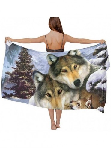 Cover-Ups Women's Swimwear Cover Ups- Summer Vacation Beach Sarong Soft Shawl Wrap - Alaska Wolf Dog Family - CL19C6NHEH6 $46.04