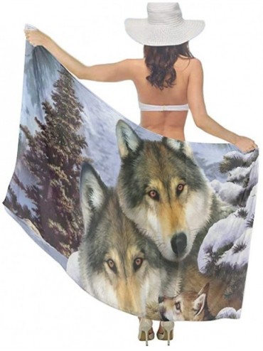 Cover-Ups Women's Swimwear Cover Ups- Summer Vacation Beach Sarong Soft Shawl Wrap - Alaska Wolf Dog Family - CL19C6NHEH6 $20.53