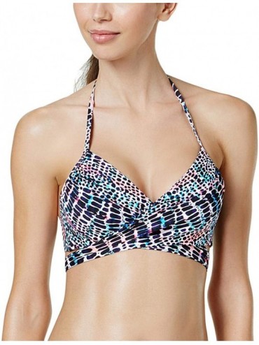 Tops Womens Simone Animal Print Halter Bikini Swim Top Blue 34DD - CQ18REG0A4X $30.46