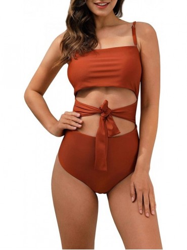 One-Pieces Womens One Piece Swimsuits High Waisted Cut Out Tie Knot Front Sexy Monokini - Picture-color - CE18MCQAI62 $47.39