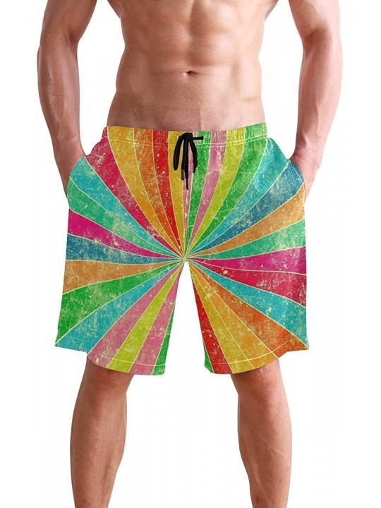 Board Shorts Mens Swim Trunks-Pictureful Diagonal Stripes Beach Board Shorts with Pockets Casual Athletic Short - Picture1 - ...
