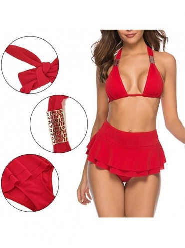 Sets Women Two Piece Ruffled Swimsuit Bathing Suits Beach Swimwear Bikini Tankini Set - Red - CF18R5U6MXE $12.69