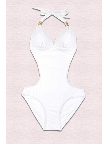 One-Pieces One Piece Bikini Back Monokini Swimsuits for Women V Neck Halter Bikini Back Mailot Cut Out Tummy Control - White ...
