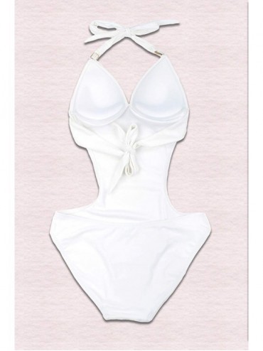 One-Pieces One Piece Bikini Back Monokini Swimsuits for Women V Neck Halter Bikini Back Mailot Cut Out Tummy Control - White ...