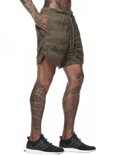 Racing Men Workout Gym Running Shorts Training with Inner Compression Quick Dry - Green Camo-b - CM1970H3W67 $25.87