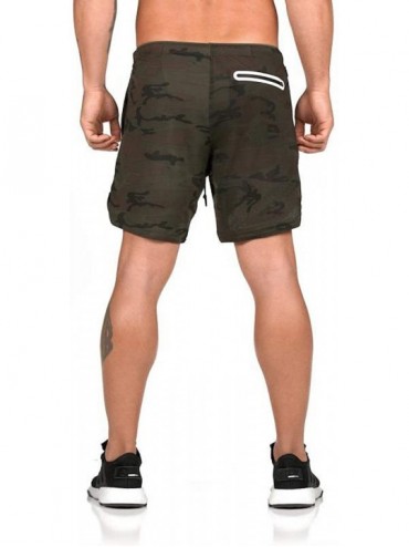 Racing Men Workout Gym Running Shorts Training with Inner Compression Quick Dry - Green Camo-b - CM1970H3W67 $11.73