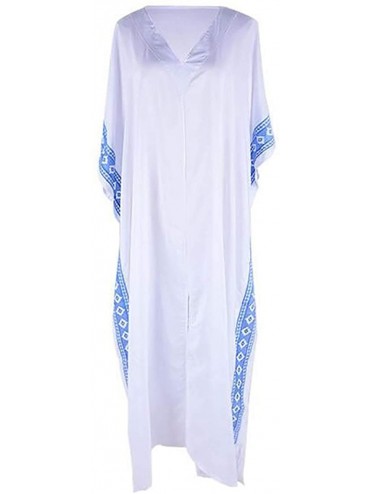 Cover-Ups Women's Ethnic Print Kaftan Loungewear Long Caftan Beach Dress Bikini Swimsuit Cover up Swimwear (White B) - C718UA...