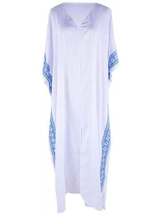 Cover-Ups Women's Ethnic Print Kaftan Loungewear Long Caftan Beach Dress Bikini Swimsuit Cover up Swimwear (White B) - C718UA...