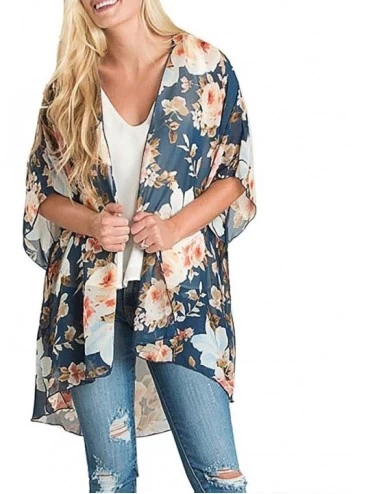 Cover-Ups Womens Kimono Cardigan- Boho Loose Half Sleeve Cover Up Smock Tops Blouses - 09 Navy - CP18TM7MZW3 $22.25