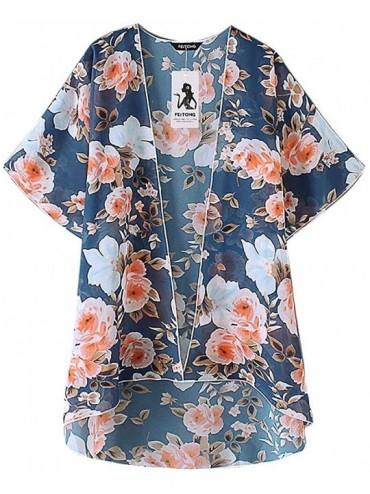 Cover-Ups Womens Kimono Cardigan- Boho Loose Half Sleeve Cover Up Smock Tops Blouses - 09 Navy - CP18TM7MZW3 $14.13