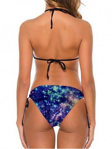 Sets Women Two Pieces Bikini Top with Triangle Bikini Bottoms Bikini Sets Sexy Suit - Colorful Galaxy Bling Bling Stars - C01...