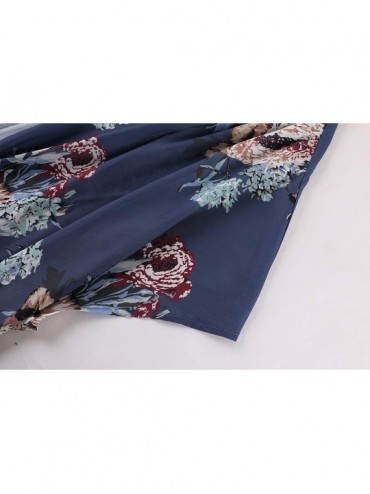 Cover-Ups Womens Floral Kimono Duster Cardigans Short Sleeve Draped Oversized Beach Cover Up Cape - Blue - CW193LKS0GQ $23.14