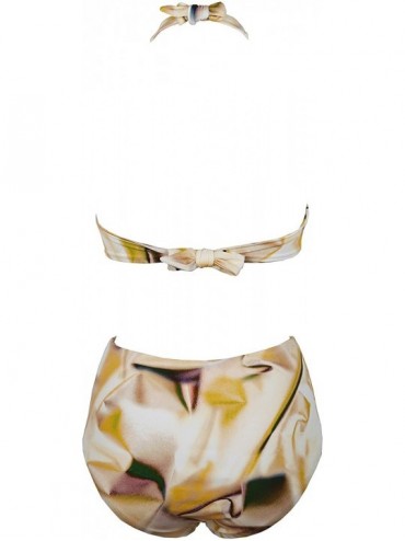 One-Pieces Women Printed Monokini Swimwear- Cutout One Piece Swimsuit- High Waisted Halter Beachwear - Yellow - CK18C8LS4OK $...
