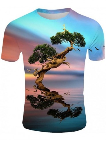 Rash Guards New Mens Summer T-Shirt with Round Neck Short Sleeve Blue Flame 3D Printed Top - Multicolor - C818YSLUDA9 $28.78