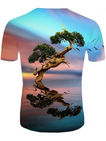 Rash Guards New Mens Summer T-Shirt with Round Neck Short Sleeve Blue Flame 3D Printed Top - Multicolor - C818YSLUDA9 $16.85