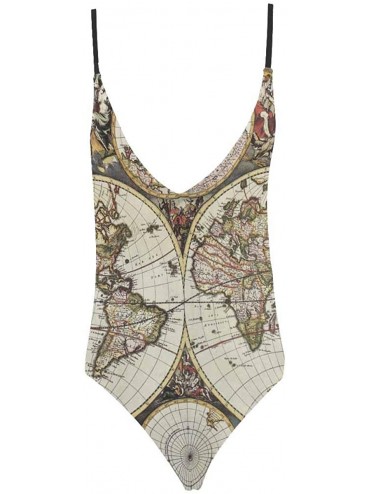 One-Pieces Vintage World Map V-Neck Women Lacing Backless One-Piece Swimsuit Bathing Suit XS-3XL - Design 5 - C618SCOGXZ7 $36.36
