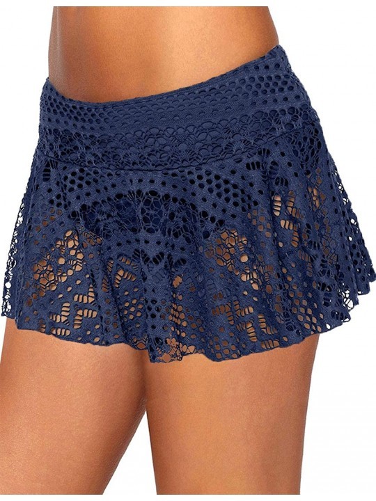 Tankinis Women Crochet Lace Bikini Bottom Swim Skirt Solid Swimsuit Short S-XXL - Navy1 - C718SELA54D $17.37