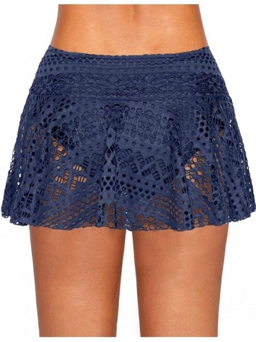 Tankinis Women Crochet Lace Bikini Bottom Swim Skirt Solid Swimsuit Short S-XXL - Navy1 - C718SELA54D $17.37