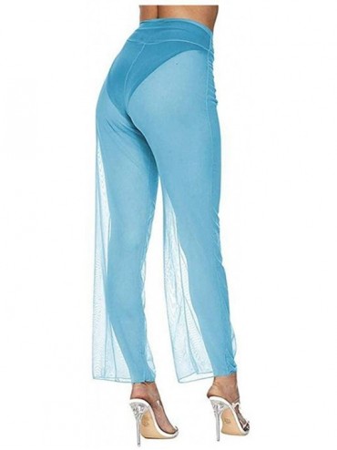 Bottoms Women Sexy Perspective Mesh Sheer Swim Shorts Pants Bikini Bottom Cover up Ruffle Clubwear Pants - Blue 3 - C918T276T...
