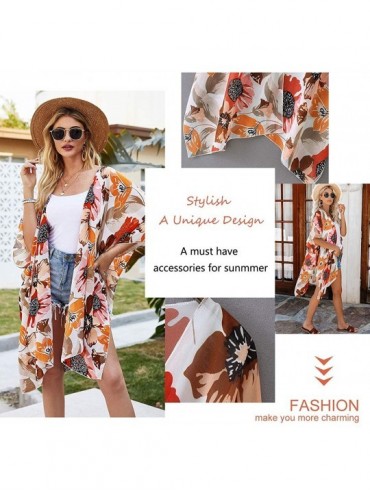 Cover-Ups Womens Floral Chiffon Casual Cardigan - Bikini Half Sleeve Kimono Shawl Sun Protection Blouses Beach Wear Cover ups...