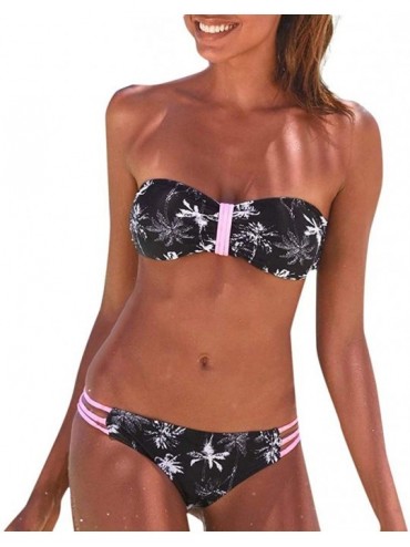 Sets Women Swimsuit Fashion Tube Top Floral Print Bikini Set Swimming Two Piece Swimwear Beach Suit - Black - CN194095E72 $22.51