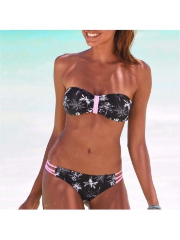 Sets Women Swimsuit Fashion Tube Top Floral Print Bikini Set Swimming Two Piece Swimwear Beach Suit - Black - CN194095E72 $11.10