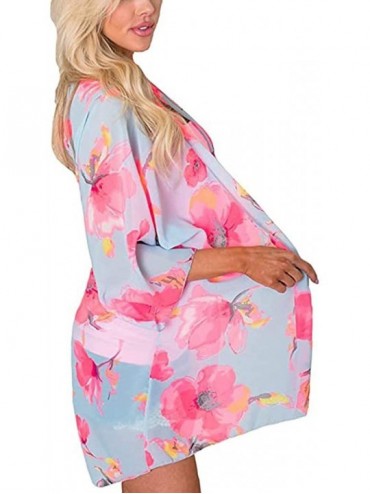Cover-Ups Women's Cardigan-Sheer Kimono Loose Summer Floral Print Cover Ups - Pbl - CB19CLKWULL $15.18