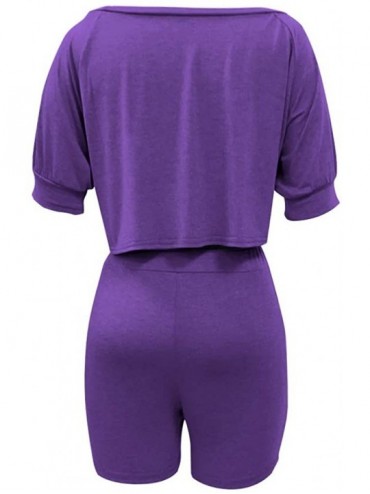 Sets 2 Piece Outfits for Women - Sexy Two Piece Sets Tie Front Crop Top + Skinny Pants Jumpsuits - Purple-boat Neck - C2198O5...