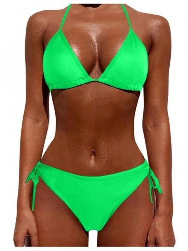 Sets Women Tie Side Bottom Padded Top Triangle Bikini String Beach Bathing Suit Two Piece Swimsuit - Green - C5196OXZYRZ $21.81