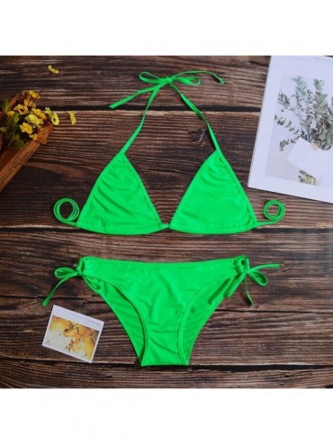 Sets Women Tie Side Bottom Padded Top Triangle Bikini String Beach Bathing Suit Two Piece Swimsuit - Green - C5196OXZYRZ $11.35