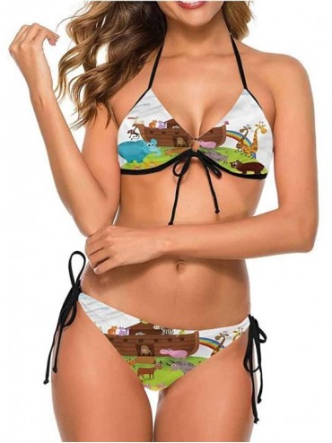 Bottoms Print Swimsuit Cartoon- Animals Sailing in Sea Ship So Unique and Different - Multi 03-two-piece Swimsuit - C419E7KLZ...