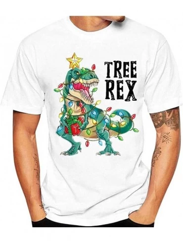 Rash Guards Mens Shirt Christmas Dinosaur Printed Classics Short Sleeve T-Shirt Tops - White 1 - CQ192OISKGR $28.97
