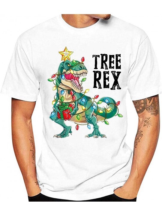 Rash Guards Mens Shirt Christmas Dinosaur Printed Classics Short Sleeve T-Shirt Tops - White 1 - CQ192OISKGR $13.52