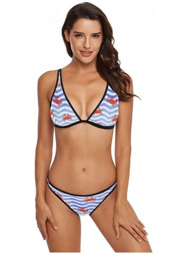 Sets Women's Sexy Swimsuit 2 Piece Bikini Set Animal Leopard Print Swimwear Bathing Suit Blue White Wave Stripes Red Crabs - ...