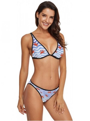 Sets Women's Sexy Swimsuit 2 Piece Bikini Set Animal Leopard Print Swimwear Bathing Suit Blue White Wave Stripes Red Crabs - ...