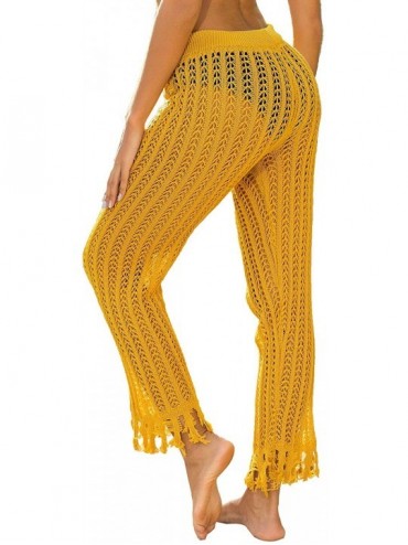 Cover-Ups Womens Crochet Pants Coverup Sexy Summer Beach Bikini Swimwear Bathing Suit Cover Up Pants - Yellow - CO19403ZH5M $...