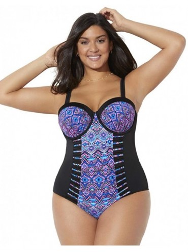 One-Pieces Women's Plus Size Ruched Underwire One Piece Swimsuit - Aztec - CO1969Y9OWL $46.96
