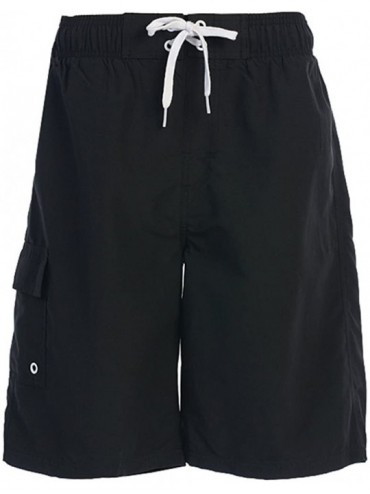 Board Shorts Men's Drawstring Waistband Side Pocket Swimwear Boardshorts - Black - CJ17YU65Q5Q $14.59