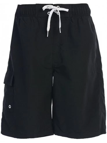 Board Shorts Men's Drawstring Waistband Side Pocket Swimwear Boardshorts - Black - CJ17YU65Q5Q $32.27