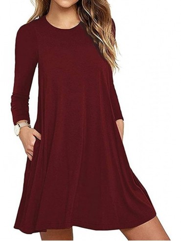 Cover-Ups Women's Summer T Shirt Dresses Sleeveless/Long Sleeve Loose Tank Beach Dress with Pockets Z wine Red long Sleeve - ...