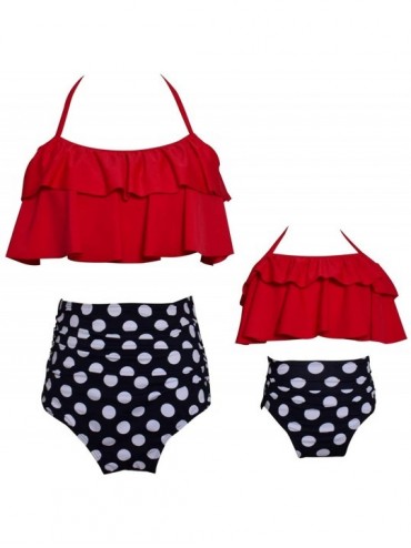 Sets Mom and Daughter Swimwear Straps Ruffle Floral Printed Two Pieces Swimsuit Bikini - Red/Dot - CO18NOX5Q80 $33.00