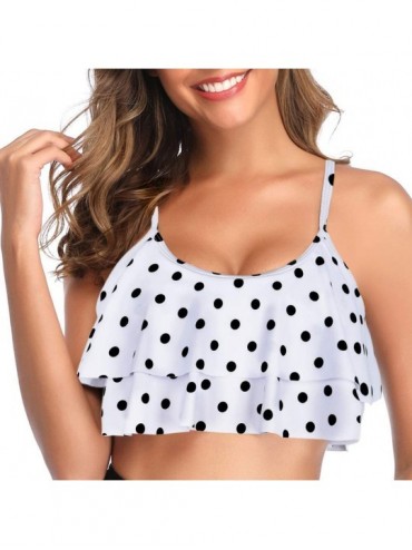 Tops Women's Bikini Top Tassel Flounce Swimsuit Ruffled Bathing Suits - Polka Dots-layer Ruffle - CQ19DD4ACCM $34.72
